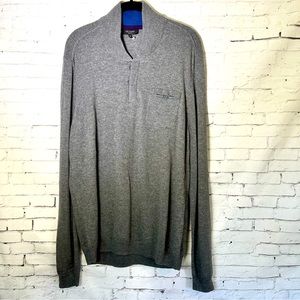 🎉HP🎉 Ted Baker Button Up Pullover Knit Sweater Wool Cashmere Grey Size XL EUC